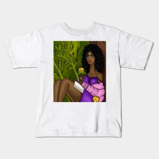 Black woman with flower artwork illustration Kids T-Shirt